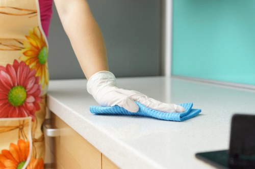Kitchen surfaces being prepared during move in cleaning