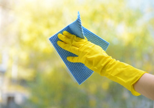 Professional window cleaning on a residential home exterior