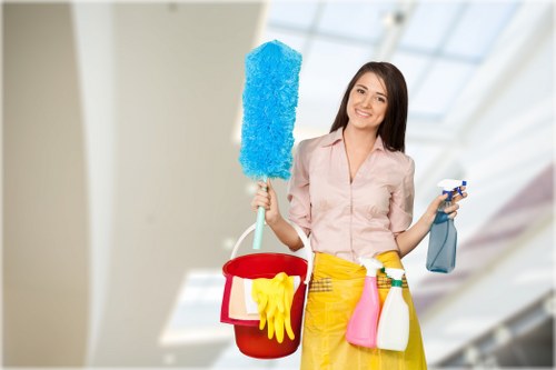 Bathroom deep cleaning with scrubbing tools and supplies
