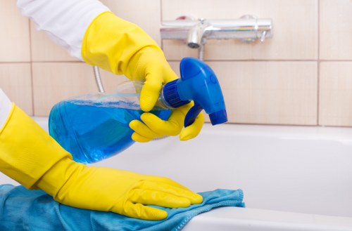 Sanitized bathroom prepared during Airbnb cleaning