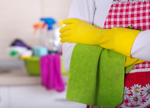 Modern Docklands property receiving thorough cleaning and surface care