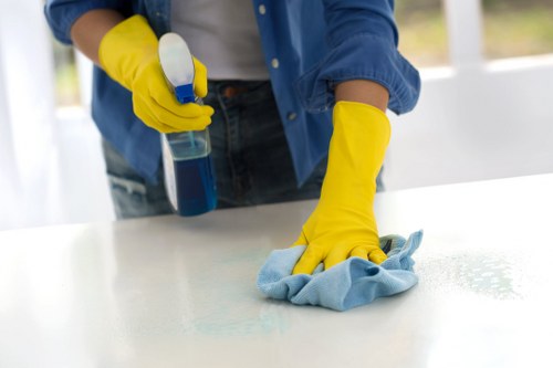 Professional communal area cleaning in a modern lobby